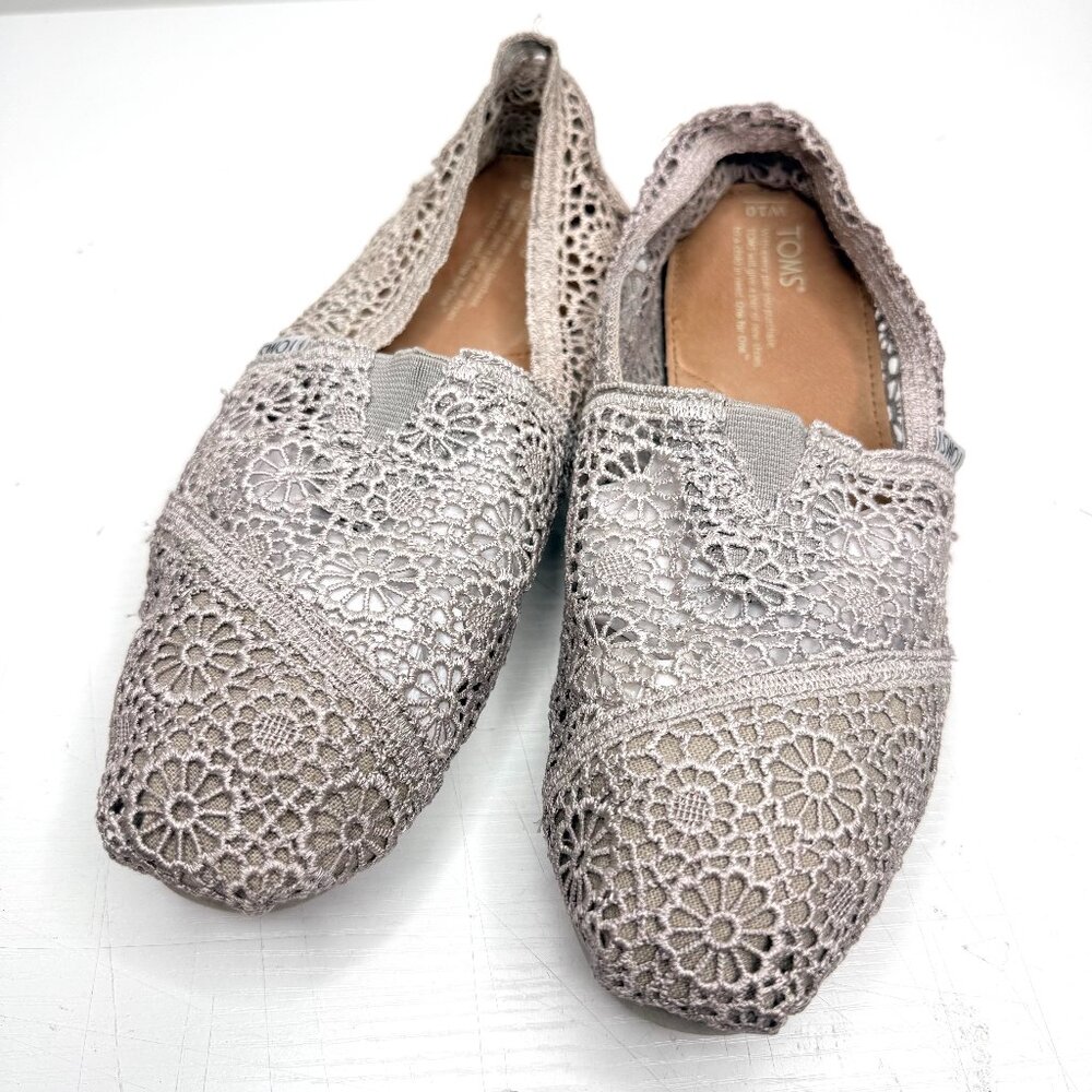 TOMS Alpargata Cloudbound Embroidered Floral 10 Taupe Natural Moroccan Crochet